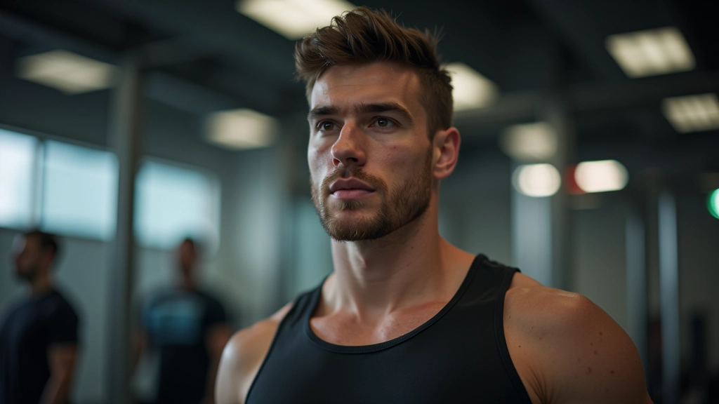 Person mit Gewichten beim Training, fokussiert und motiviert, Fitnessstudio-Umgebung