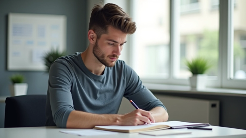 Person beim Arbeiten an Habit-Tracking-System mit Notizbuch und Stift