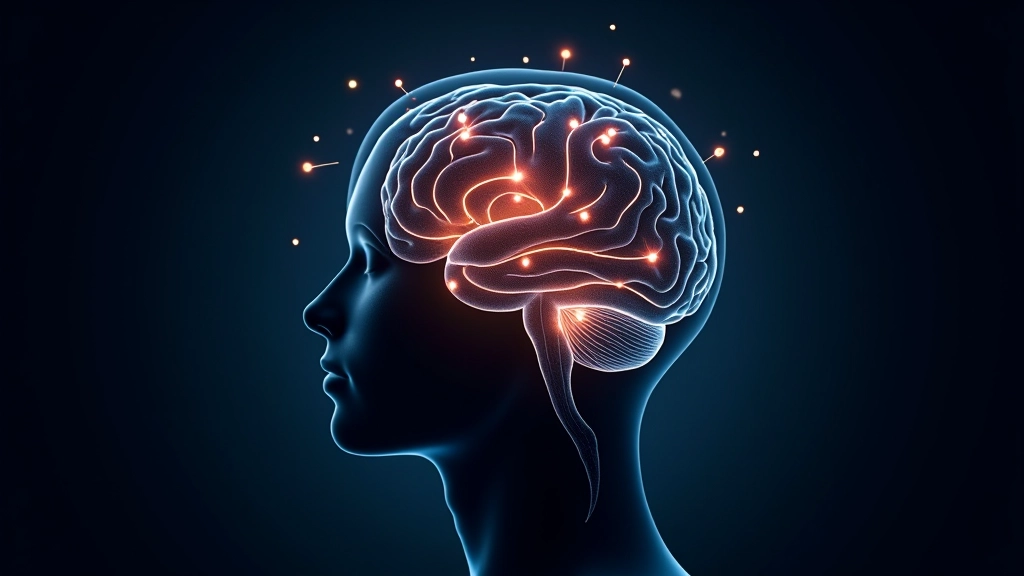 Gehirn-Illustration mit Nervenbahnen und Neuronen, wissenschaftliches Diagramm